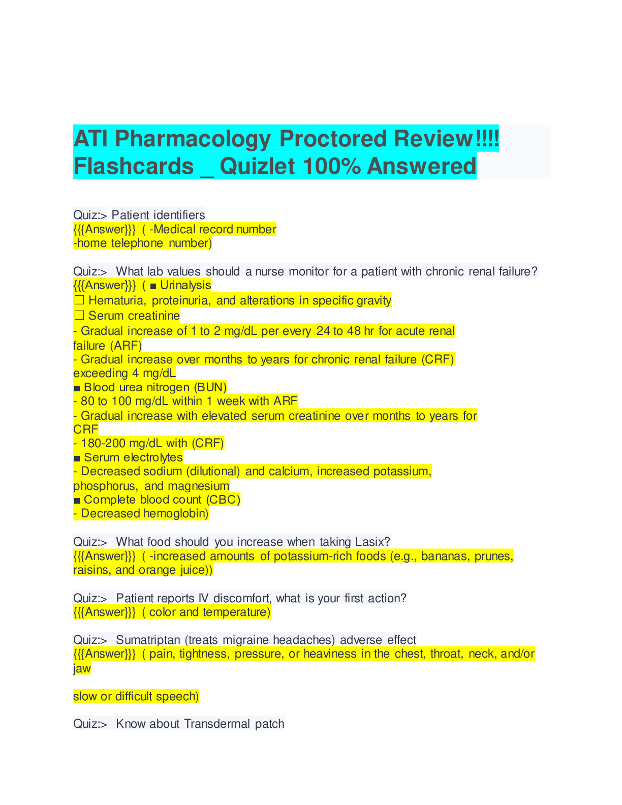 Preview of ATI Pharmacology Proctored Review!!!! Flashcards _ Quizlet 100% Answered